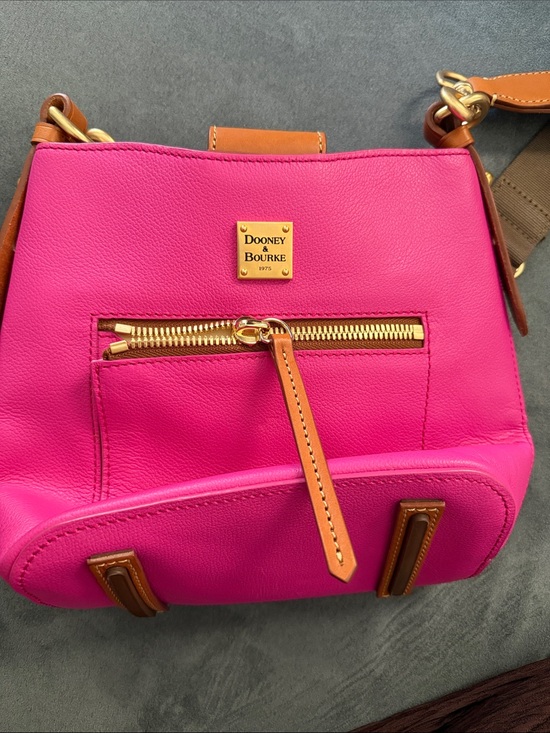 Dooney & Bourke Handbags - Dooney & Bourke Bright Pink Leather Crossbody with Tan Trim & Gold Hardware
